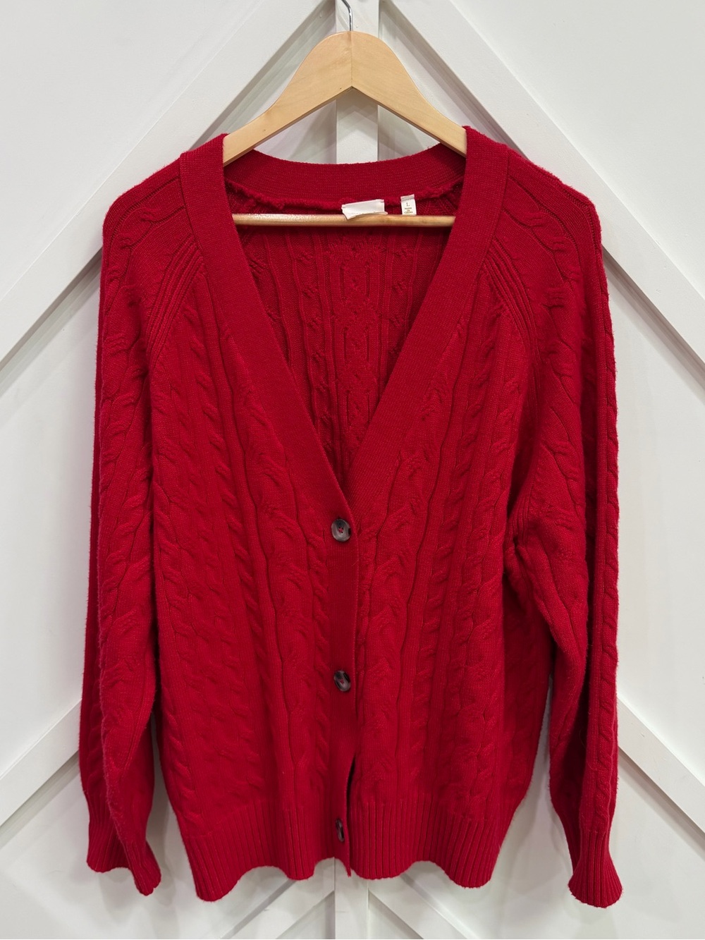 Cyrus Red Cable-Knit V-Neck Button Cardigan